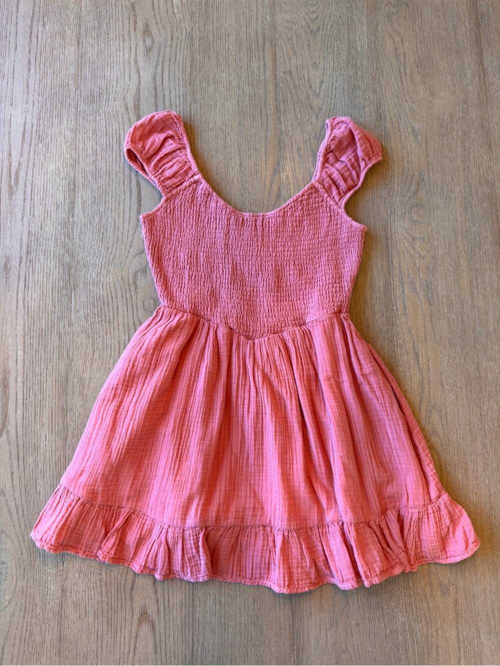 American Eagle Coral Pink Ruffle-Hem Sundress